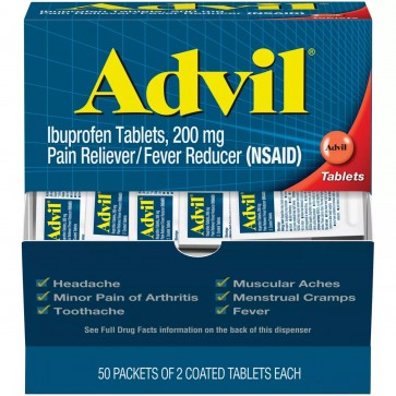 [미국 직구] 애드빌 이부프로펜 200mg 휴대용 개별포장 50팩 (총 100정) (소염 + 진통)