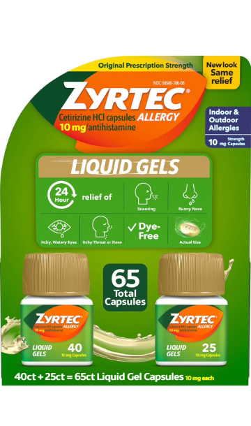 지르텍 24시간 알러지 완화제 리퀴드 겔 (Zyrtec 24 Hour Allergy Relief Liquid Gels) 65정