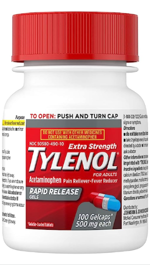 레이저 드릴홀 기술로 복용즉시 진통 및 해열효과 / 타이레놀 래피드릴리즈 100정(Tylenol® Extra Strength Rapid Release Gels 500mg 100 Gelcaps) 