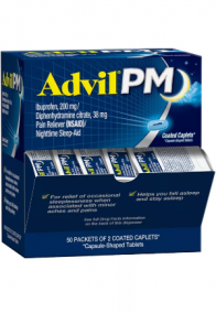 [미국 직구] 애드빌 PM 휴대용 개별포장 50팩 (총 100정) (야간용 진통 + 숙면 유도)