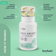 흰머리를 본래 헤어컬러로 복원시켜주고 탈모예방+발모촉진을 동시에 도와주는 / 그레이 이스케이프(heyhair GRAY ESCAPE Supports Natural Hair Color & Hair Growth 60 Vegan Caps)